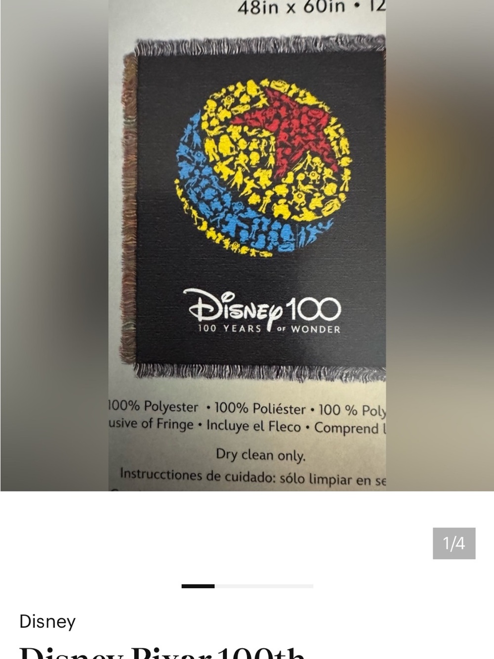 Disney 100 Years of Wonder Anniversary Throw Blanket Pixar Characters Ball Logo